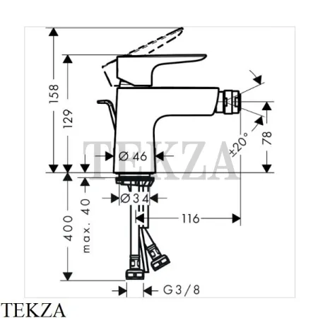 Hansgrohe Talis E Смеситель для биде, с донным клапаном 71720990, золото глянец
