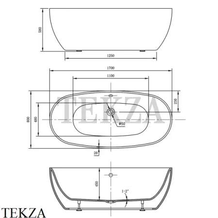 Vincea Ванна акриловая Vincea VBT-405-1700MB, слив-перелив в комплекте хром, черный матовый