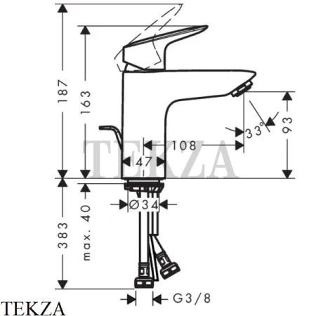 Hansgrohe Logis Смеситель для раковины, с донным клапаном 71100000, хром глянец