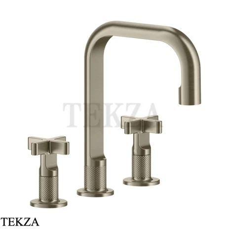 Gessi INCISO+ Смеситель для раковины 3 отверстия, средний, с донным клапаном 58113-149, Finox Brushed Nickel