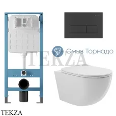 Aqueduto OVO Plus Комплект унитаза торнадо c инсталляцией, кнопка черный матовый AQDS328T, Белый глянец