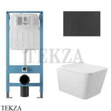 Aqueduto MACIO Комплект унитаза c инсталляцией, кнопка Novo черный матовый AQDS189, Белый глянец