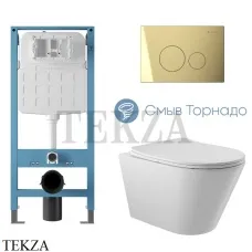 Aqueduto CONE Plus Комплект унитаза торнадо c инсталляцией, кнопка шлиф.золото AQDS344T, Белый глянец