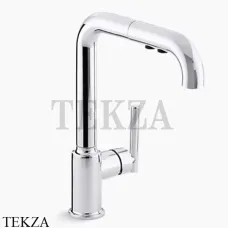 Kohler PURIST Смеситель для кухни с душем, 2 типа струи K-7505-CP, хром глянец
