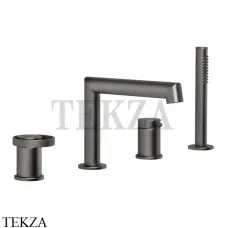 Gessi ANELLO Смеситель на борт ванны с изливом и душевым гарнитуром 63337-707, Black Metal Brushed