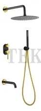 Boheme Uno Смеситель встроенный с изливом, верхний душ, душевой гарнитур Uno 464-2-BG Black Gold