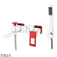 Boheme Q Смеситель для ванны настенный, с гарнитуром 143-CRR, Хром-красный