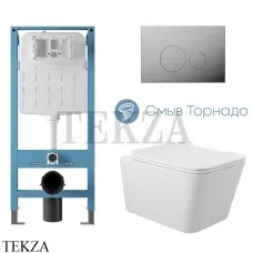 Aqueduto MACIO Plus Комплект унитаза торнадо c инсталляцией, кнопка Novo хром глянец AQDS362T, Белый глянец