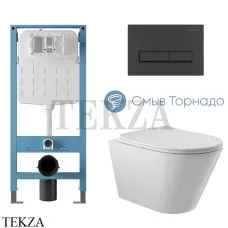 Aqueduto CONE Plus Комплект унитаза торнадо c инсталляцией, кнопка черный матовый AQDS347T, Белый глянец