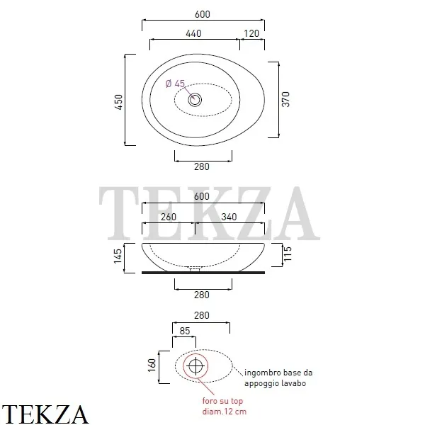 Cielo Le Giare Раковина накладная, без перелива LGLA60 Bia, белый глянец