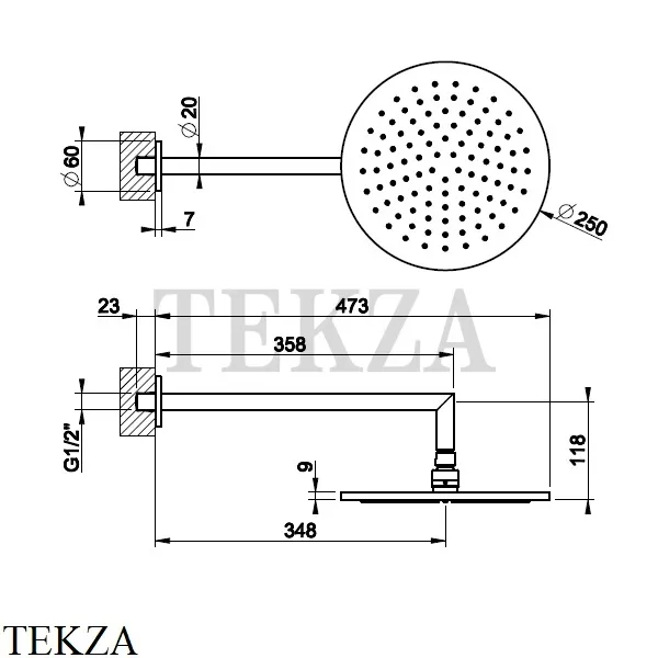 Gessi ANELLO Верхняя лейка с кронштейном D25 см 63348-149, Finox Brushed Nickel
