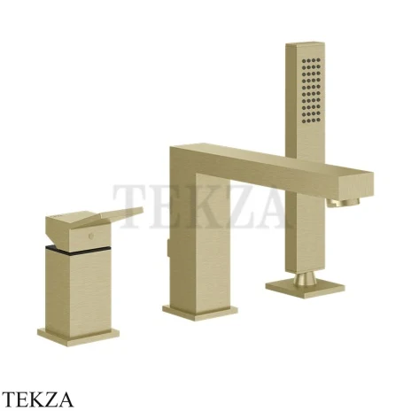 Gessi RETTANGOLO K Смеситель для ванны на 3 отверстия 53037-727, Brushed Brass PVD