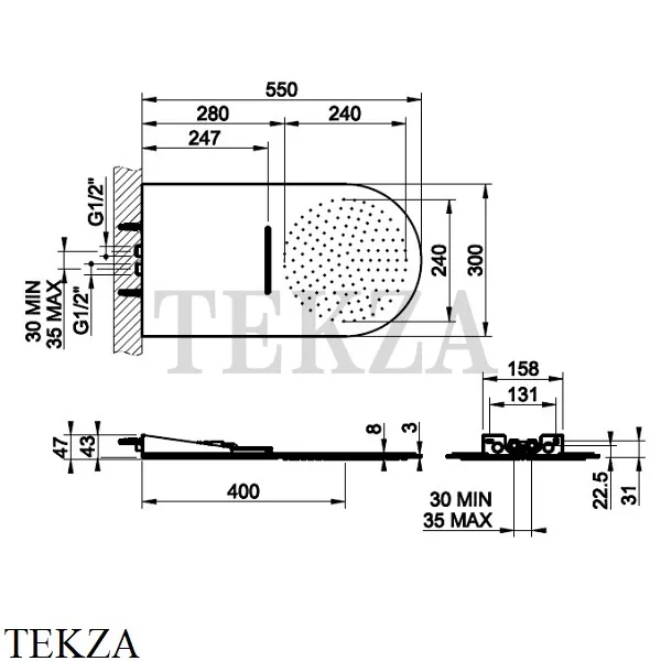 Gessi Private Wellness TREMILLIMETRI Верхний душ, 2 функции 33073#238, Mirror Steel