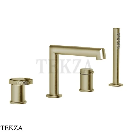 Gessi ANELLO Смеситель на борт ванны с изливом и душевым гарнитуром 63337-727, Brushed Brass PVD