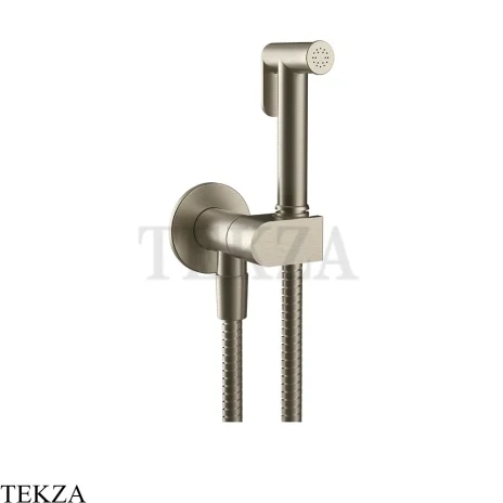 Gessi Гигиенический душ с запорным узлом, выводом воды и держателем 45126-149, нерж. сталь Brush / никель Brushed