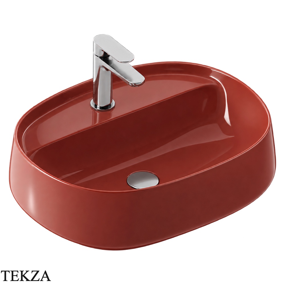 ArtCeram Whisky раковина накладная овальная The.Saniglaze с 1 отверстием WHL003 68 34, Paprika глянец