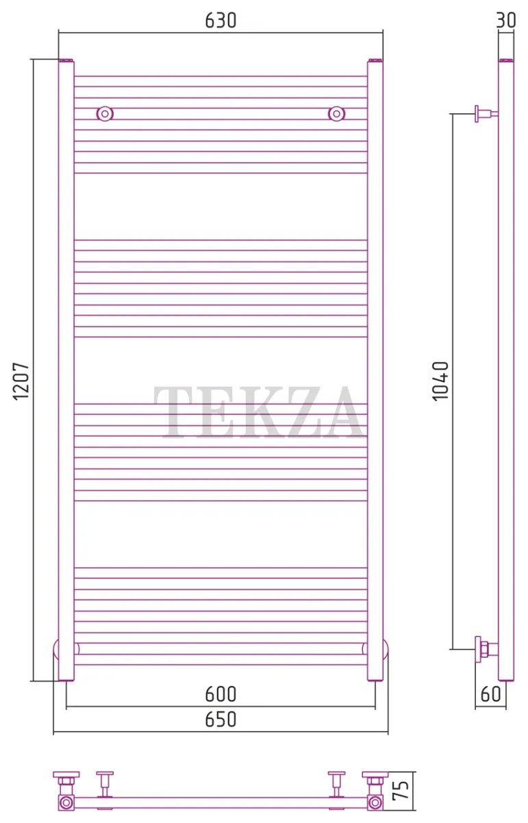 Сунержа Модус 1200х600 полотенцесушитель водяной 30-0250-1260, белый матовый