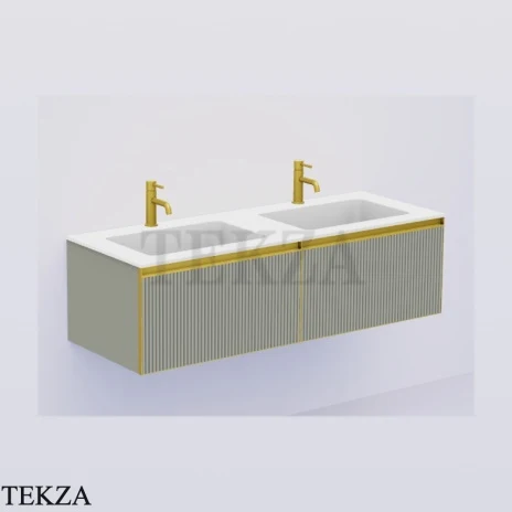 ARMADI ART QUATRO Тумба под раковину 140 см с внутренней подсветкой 790-M2-140(70+70)-R-L-M-L, LUNA (луна) FUGA (рифлёный фасад), профиль MATT GOLD (матовое золото)