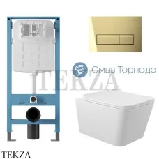 Aqueduto MACIO Plus Комплект унитаза торнадо c инсталляцией, кнопка шлиф.золото AQDS374T, Белый глянец