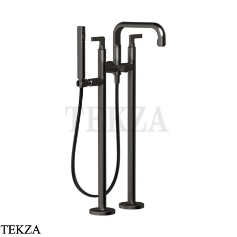 Gessi INCISO Смеситель для ванны напольный, с душевым гарнитуром 58029-707, Black Metal Brushed PVD