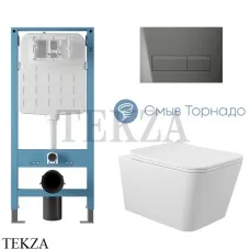 Aqueduto MACIO Plus Комплект унитаза торнадо c инсталляцией, кнопка оружейная сталь AQDS373T, Белый глянец