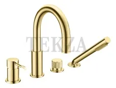 Boheme Uno Смеситель врезной на борт ванны с душевым гарнитуром Uno 460-G Gold Золото глянец