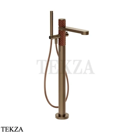 Gessi Pelle Tresse Смеситель для ванны напольный, с гарнитуром, 78228-447, Red Cherry/ Coffee Bronze Br. PVD