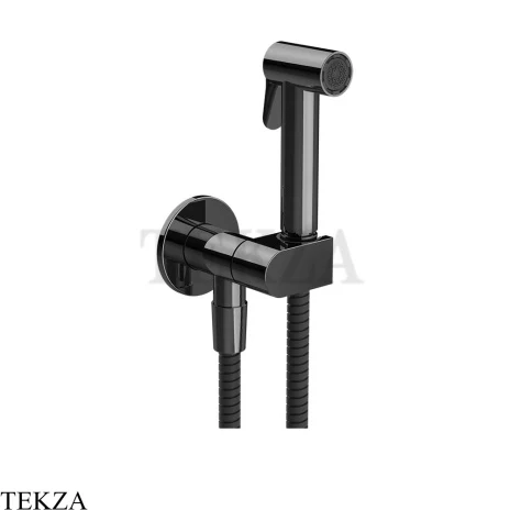 Gessi Гигиенический душ с запорным узлом, выводом воды и держателем 45226-706, black хром глянец