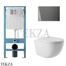 Aqueduto OVO Комплект унитаза c инсталляцией, кнопка оружейная сталь AQDS226 Белый глянец