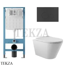 Aqueduto CONE Комплект унитаза c инсталляцией, кнопка Novo черный матовый AQDS188, Белый глянец