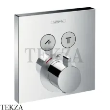 Hansgrohe ShowerSelect Термостат для душа, 2 потребителя, квадрат, внешняя часть 15763000, хром глянец