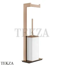 Gessi Rettangolo Стойка напольная с бумагодержателем и ершиком, белый 20933-030, Copper глянец PVD
