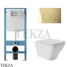 Aqueduto ESTETA Комплект унитаза c инсталляцией, кнопка шлиф.золото AQDS240, Белый глянец