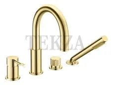 Boheme Uno Смеситель врезной на борт ванны с душевым гарнитуром Uno 460-G Gold Золото глянец