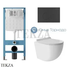 Aqueduto OVO Plus Комплект унитаза торнадо c инсталляцией, кнопка черный матовый AQDS187T Белый глянец