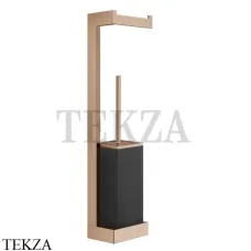 Gessi Rettangolo Стойка настенная с бумагодержателем и ершиком, черный 20868-030, Copper глянец PVD