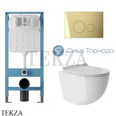 Aqueduto OVO Комплект унитаза торнадо c инсталляцией, кнопка шлиф.золото AQDS232T Белый глянец