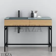 CIELO MILANO Консоль с керамической раковиной и ящиком, Polvere-черный-Rovere Naturale