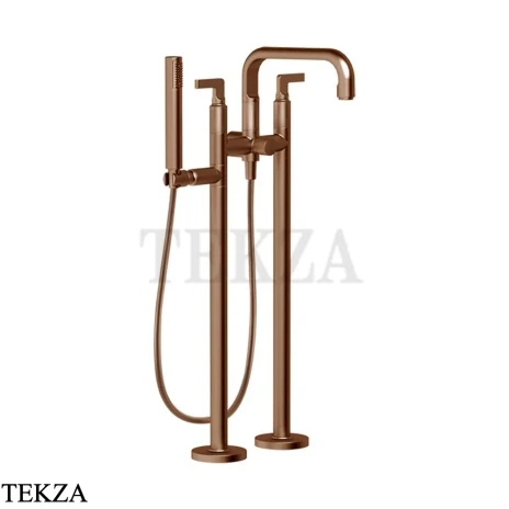 Gessi INCISO Смеситель для ванны напольный, с душевым гарнитуром 58029-708, Copper Brushed PVD