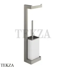 Gessi Rettangolo Стойка настенная с бумагодержателем и ершиком, белый 20867-149, Finox Brushed Nickel