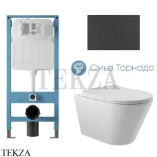 Aqueduto CONE Plus Комплект унитаза торнадо c инсталляцией, кнопка Novo черный матовый AQDS342T, Белый глянец