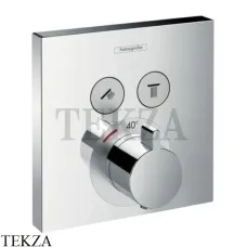 Hansgrohe ShowerSelect Термостат для душа, 2 потребителя, квадрат, внешняя часть 15763000, хром глянец