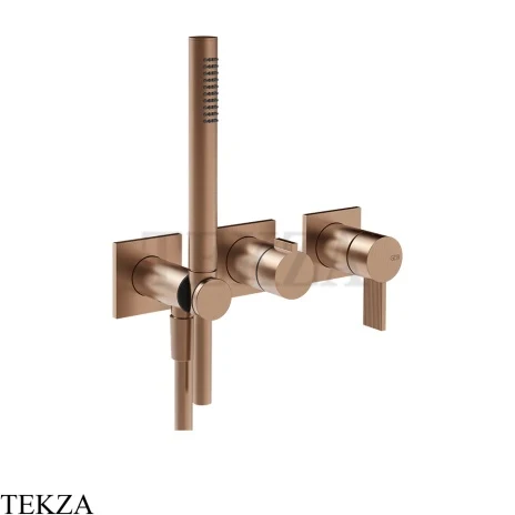 Gessi Inverso RIGATO Смеситель для душа, 2 потока, с гарнитуром, внешняя часть 73536-708, Copper Brushed PVD