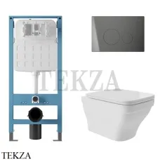 Aqueduto ESTETA Комплект унитаза c инсталляцией, кнопка оружейная сталь AQDS231, Белый глянец