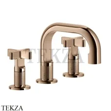 Gessi INCISO+ Смеситель для раковины на 3 отверстия, с донным клапаном 58111-030, Copper глянец PVD