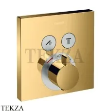 Hansgrohe ShowerSelect Термостат для душа на 2 потребителя, квадрат, внешняя часть 15763990, золото глянец