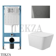 Aqueduto MACIO Комплект унитаза c инсталляцией, кнопка Novo оружейная сталь AQDS225, Белый глянец