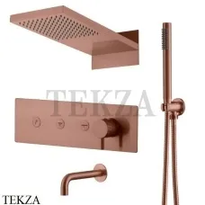 Boheme FUSION Смеситель для душа, 3 потока, излив, верхний душ, гарнитур 130-2-CB, Copper Brushed
