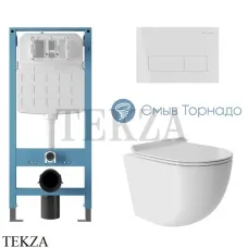 Aqueduto OVO Plus Комплект унитаза торнадо c инсталляцией, кнопка хром глянец AQDS205T, Белый глянец