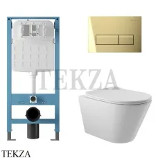 Aqueduto CONE Комплект унитаза c инсталляцией, кнопка шлиф.золото AQDS251, Белый глянец